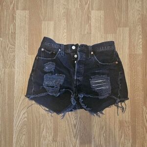Levi Strauss Distressed Black Denim Shorts